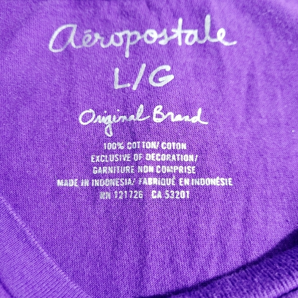 AEROPOSTALE SHORT SLEEVE  SHIRT WOMAN'S SIZE Large Purple With Pink Lace Letters - Picture 8 of 9